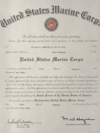 'The Marines' with a Document 2003 being a Marines Appointment as a Staff Sergeant