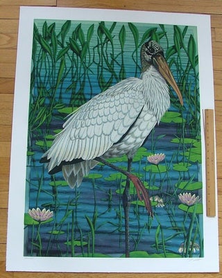 Item #279 Woodstork, an original copper plate engraving from the collection of twenty...