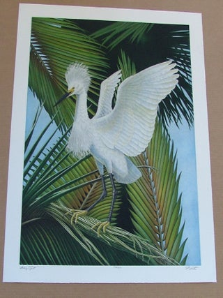 Item #292 Snowy Egret, an original copper plate engraving from the collection of...
