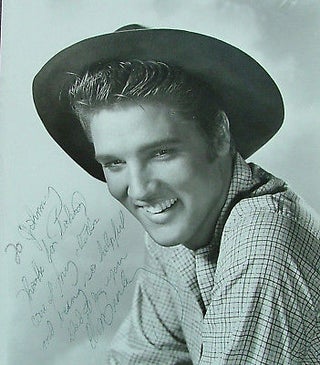 Item #88 Elvis Presley - 8x10 black and white photograph from the movie Love Me Tender, inscribed...